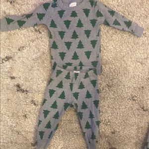Kids Gray Pajamas with Green Tree Pattern